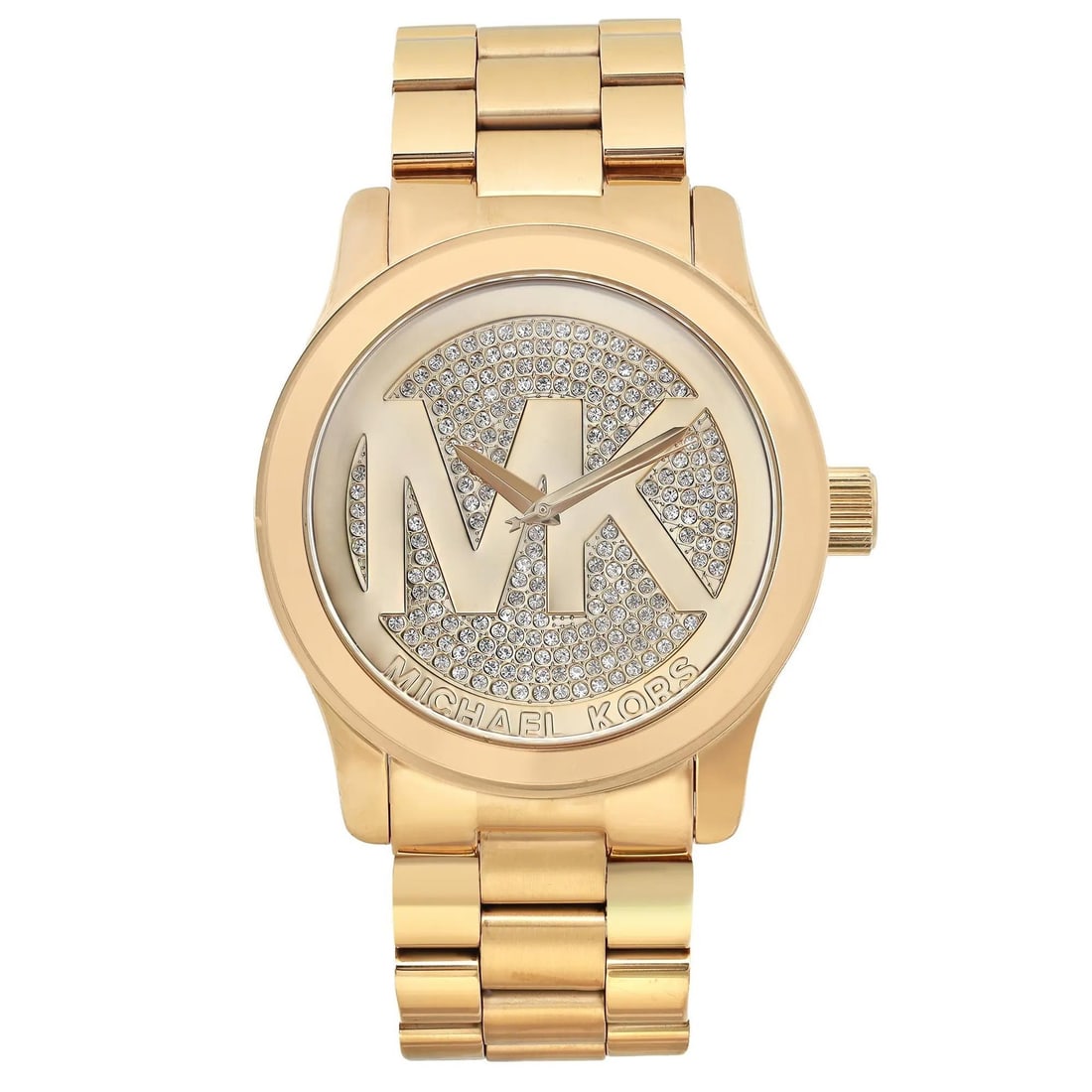 Michael Kors MK5706 Runway women's gold tone stainless steel watch: Michael Kors MK5706 Runway women's gold tone stainless steel watch Pre-owned Michael Kors Runway ladies wristwatch with a champagne crystal dial and gold-tone stainless steel case and bracelet. This a