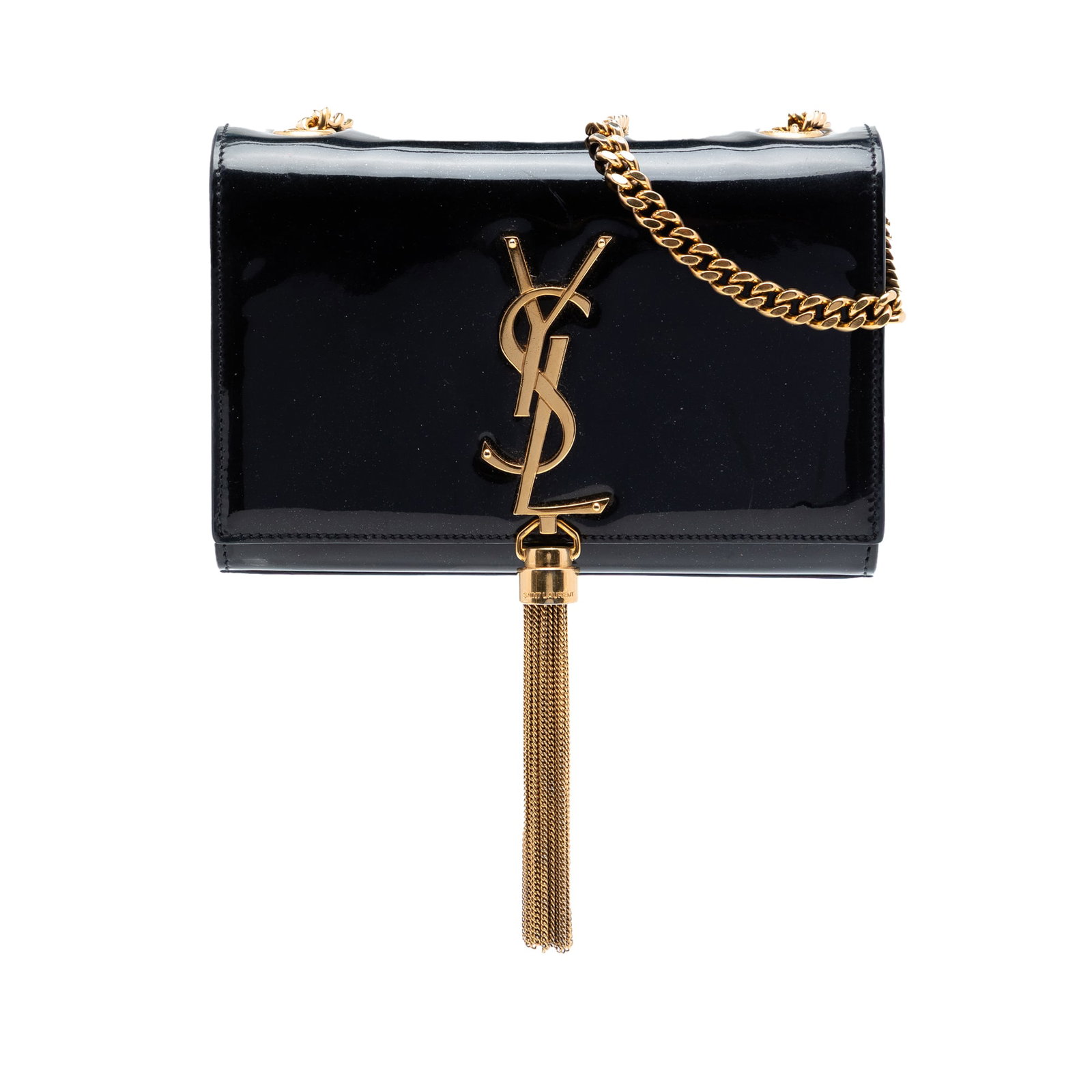 Saint Laurent Kate Small Patent Leather Tassel Crossbody Bag: Saint Laurent Kate Small Patent Leather Tassel Crossbody Bag Saint Laurent Small Patent Classic Monogram Kate Tassel Crossbody in black patent leather. This crossbody bag features a tassel detail, cha
