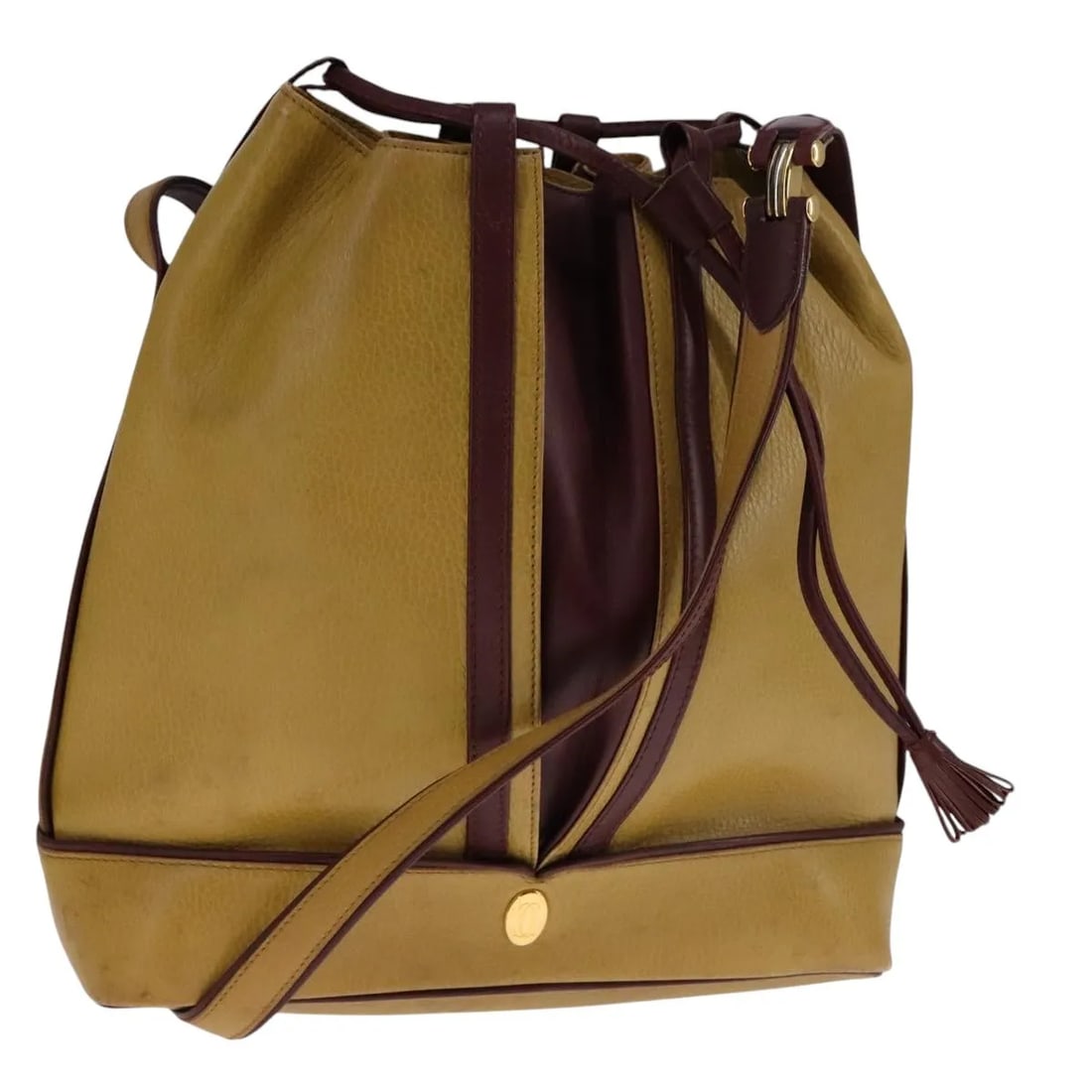 Cartier Must de Cartier Seau Yellow Leather Shoulder Bag: Cartier Must de Cartier Seau Yellow Leather Shoulder Bag Cartier Must de Cartier seau bag in yellow leather, made in Spain. It is described as a female model with good vintage condition and honest wea