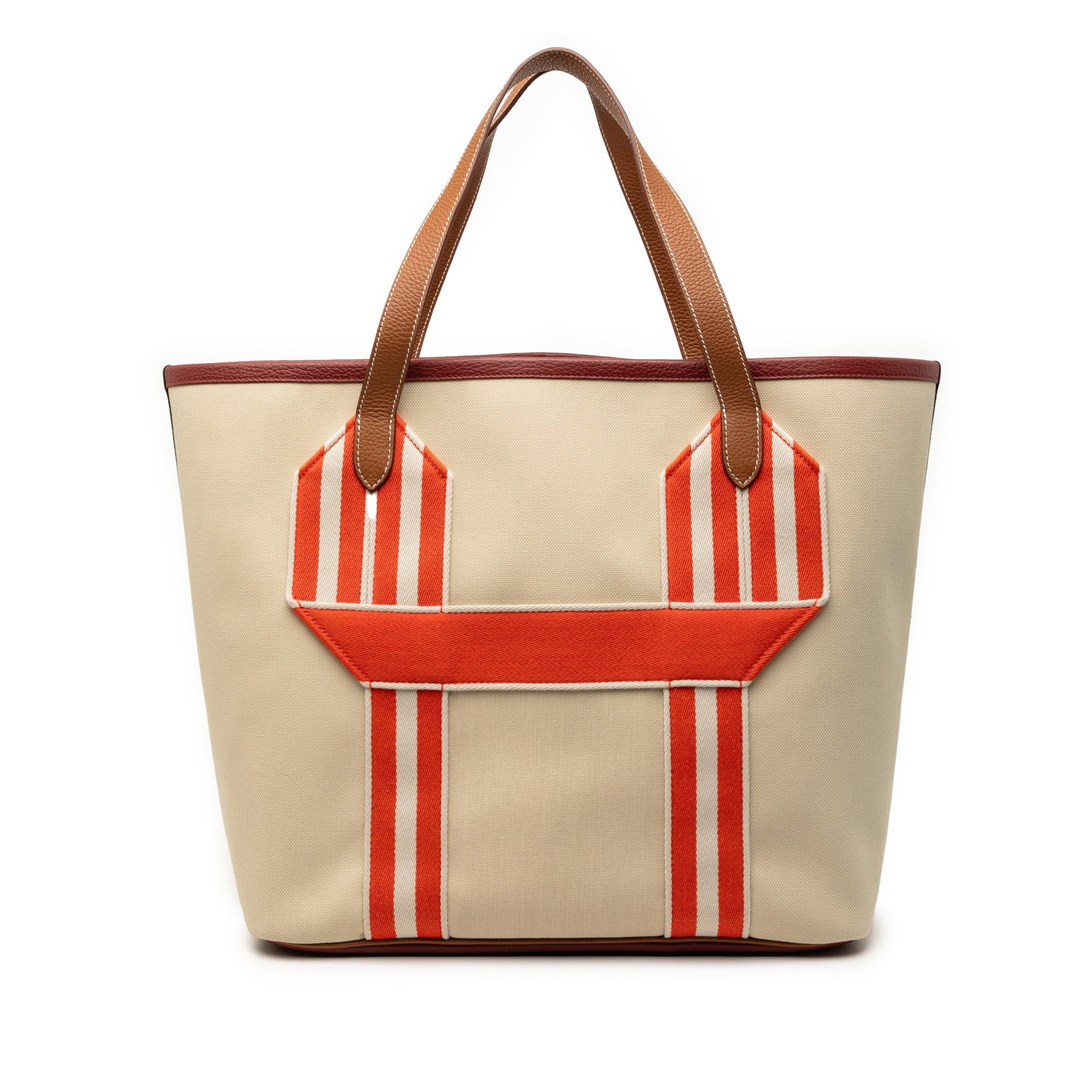 Hermes Pursangle Tote Canvas with Clemence Leather Trim Beige: Hermes Pursangle Tote Canvas with Clemence Leather Trim Beige This Hermes Pursangle Tote features a beige canvas body with taurillon clemence leather trim, flat leather handles, an open top, exterior 