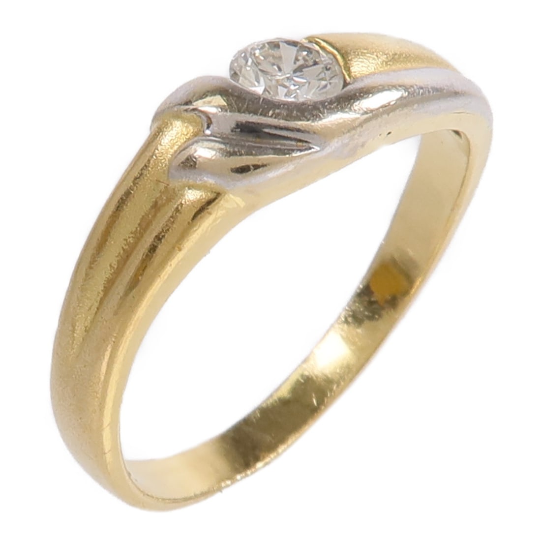 JEWELRY Diamond Ring K18 Yellow and White Gold Size 6.75: JEWELRY Diamond Ring K18 Yellow and White Gold Size 6.75 A women's diamond ring crafted in 18K yellow gold and 18K white gold, featuring a clear diamond as the main stone. The ring is size 6.75 and ha
