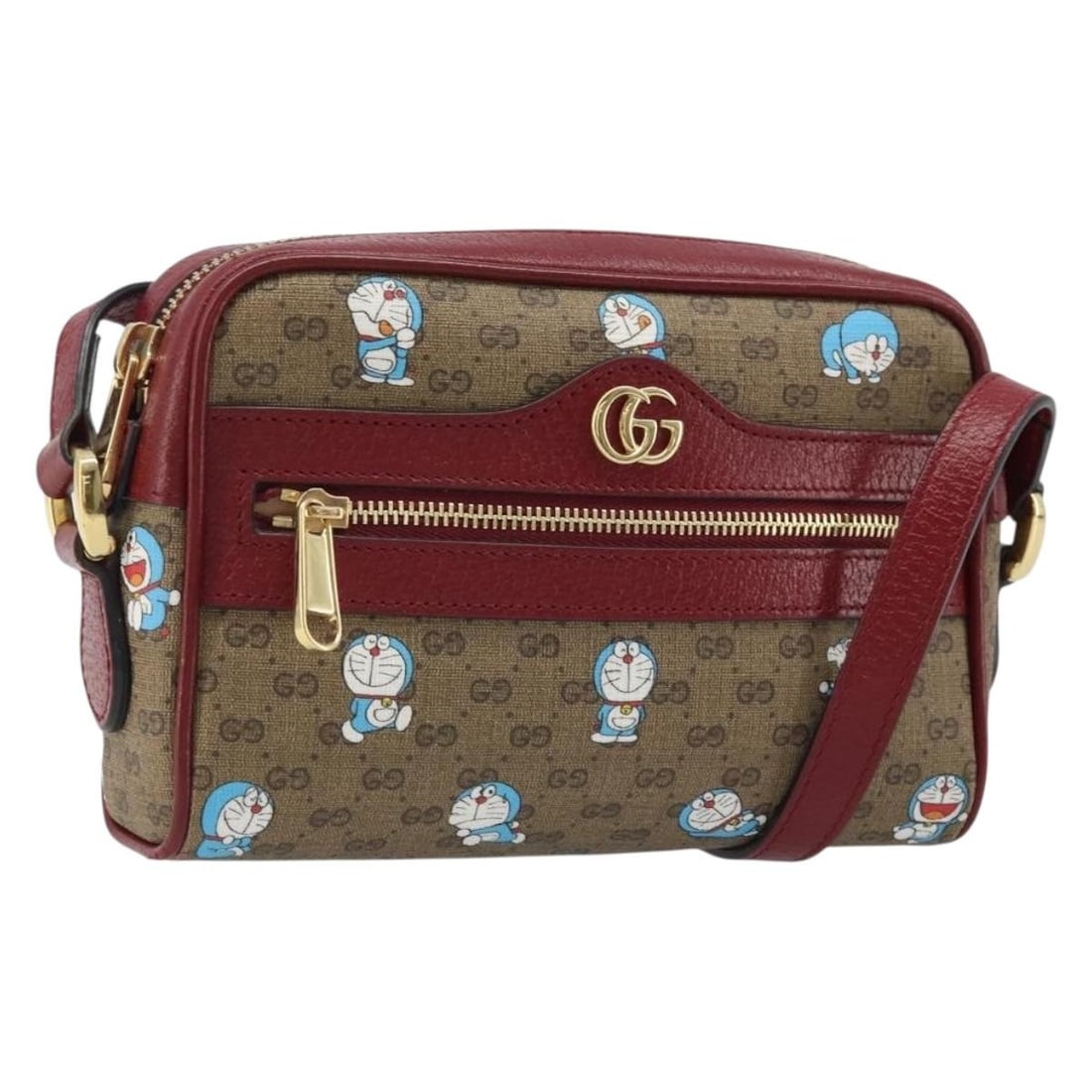 Gucci Doraemon Micro GG Supreme Beige Gold Shoulder Bag 647784: Gucci Doraemon Micro GG Supreme Beige Gold Shoulder Bag 647784 This GUCCI Micro GG Supreme Doraemon shoulder bag features a beige and gold color scheme with PVC leather and micro small GG canvas. The 