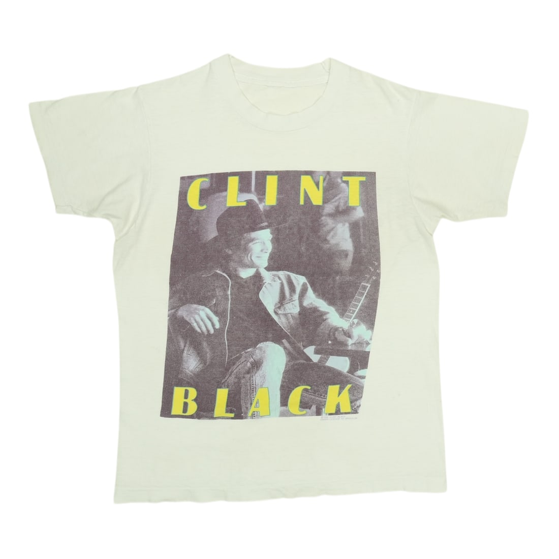 Vintage 1989 Clint Black White Poly Cotton Medium Shirt (1 of 5)