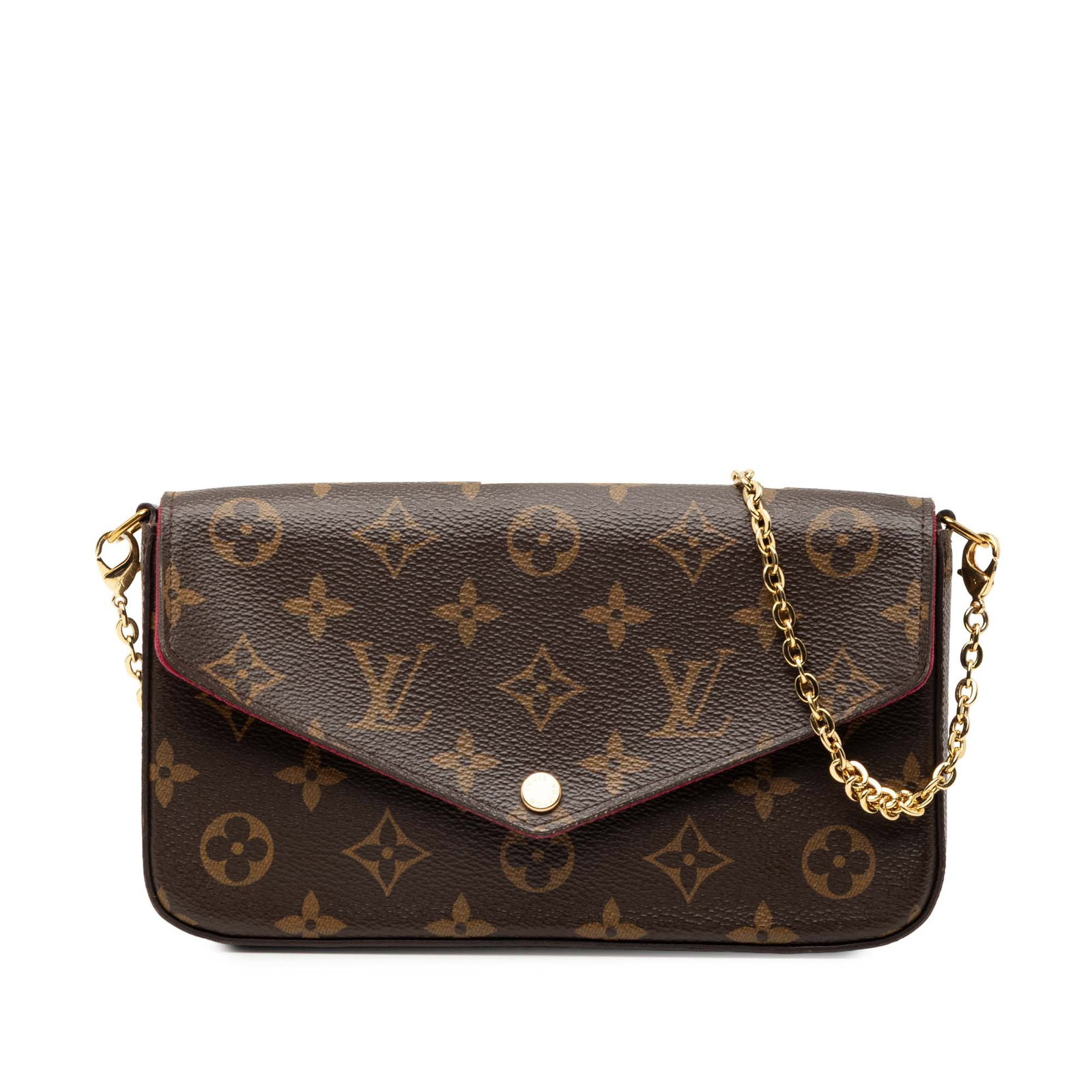 Louis Vuitton Pochette Felicie Monogram Canvas Crossbody Bag with Chain Strap: Louis Vuitton Pochette Felicie Monogram Canvas Crossbody Bag with Chain Strap The Louis Vuitton Monogram Pochette Felicie is a crossbody bag crafted from signature monogram canvas, featuring a detacha