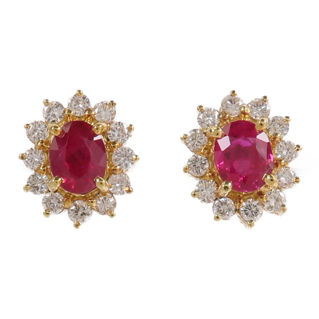 Pierced Earrings 18K Yellow Gold Ruby Diamond JEWELRY (1 of 7)