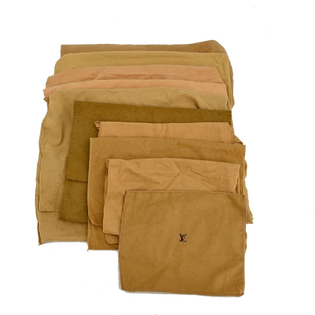 Set of 10 Louis Vuitton cotton dust bags in brown beige: Set of 10 Louis Vuitton cotton dust bags in brown beige Set of 10 authentic Louis Vuitton dust bags in brown and beige cotton. These unisex dust bags show overall signs of use with reasonable wear and