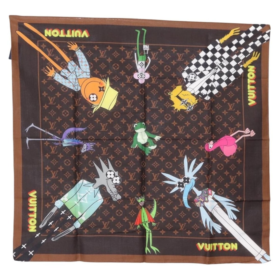 Louis Vuitton MP2954 LV Friends Silk Bandana Scarf Brown Monogram (1 of 13)