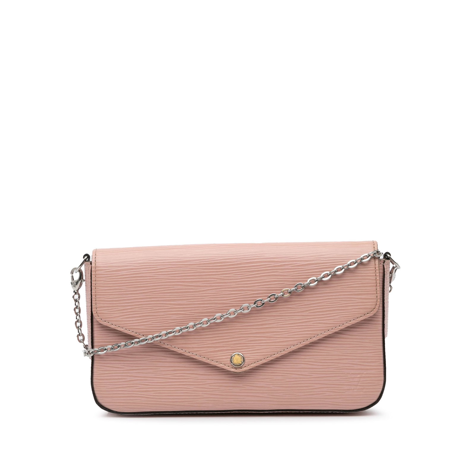 Louis Vuitton Epi Pochette Felicie Pink Leather Bag: Louis Vuitton Epi Pochette Felicie Pink Leather Bag The Louis Vuitton Epi Pochette Felicie is a stylish and functional bag crafted from durable epi leather. It features a detachable chain link strap, 