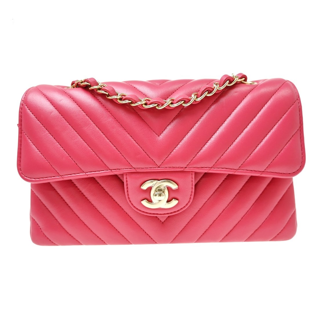 CHANEL Classic Double Flap Small Pink Lambskin Shoulder Bag: CHANEL Classic Double Flap Small Pink Lambskin Shoulder Bag Chanel small Classic Double Flap shoulder bag in pink lambskin with a matelasse pattern and flap turnlock closure. It features a shoulder st