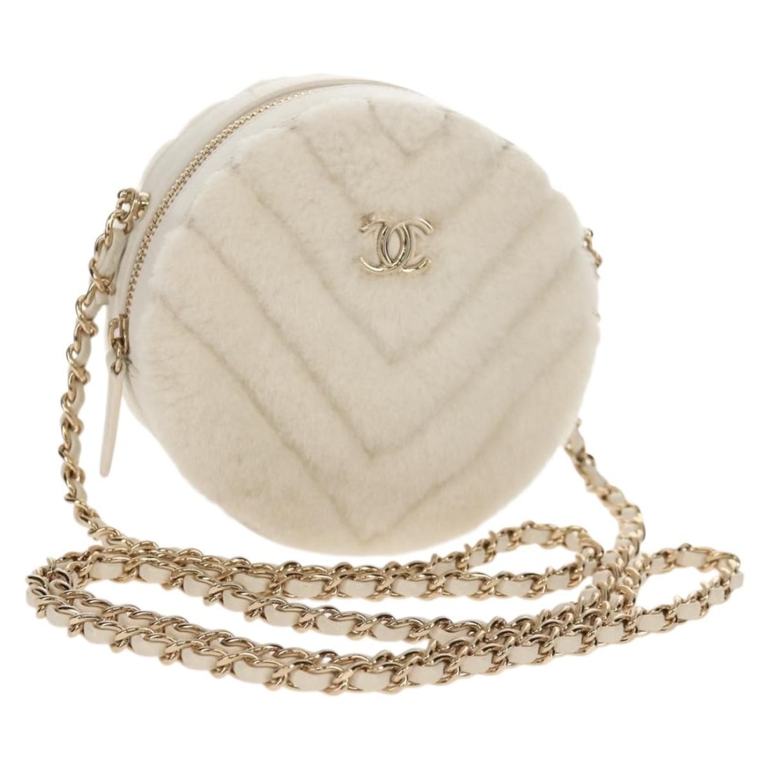 CHANEL CC White Gold Leather Shoulder Bag with Chain Strap: CHANEL CC White Gold Leather Shoulder Bag with Chain Strap Compact Chanel shoulder bag in white and gold leather with a V stitch design and CC detail. Made in France, this women's bag includes a dust 