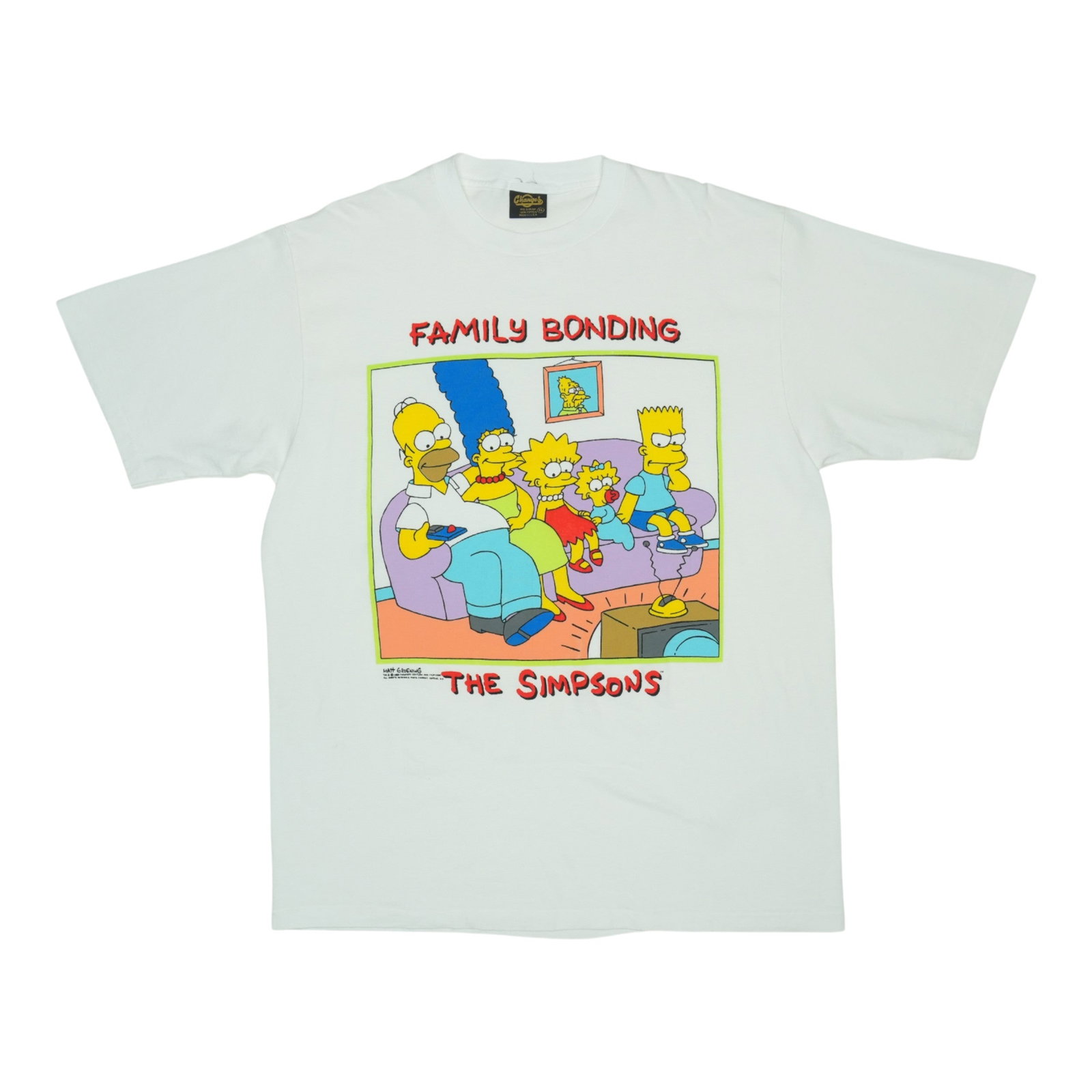 Vintage 1989 Simpsons Family Bonding White Cotton T Shirt Extra Large: Vintage 1989 Simpsons Family Bonding White Cotton T Shirt Extra Large This is an original vintage 1989 The Simpsons Family Bonding shirt. Featuring no back graphics, it is made from 100% cotton in whi