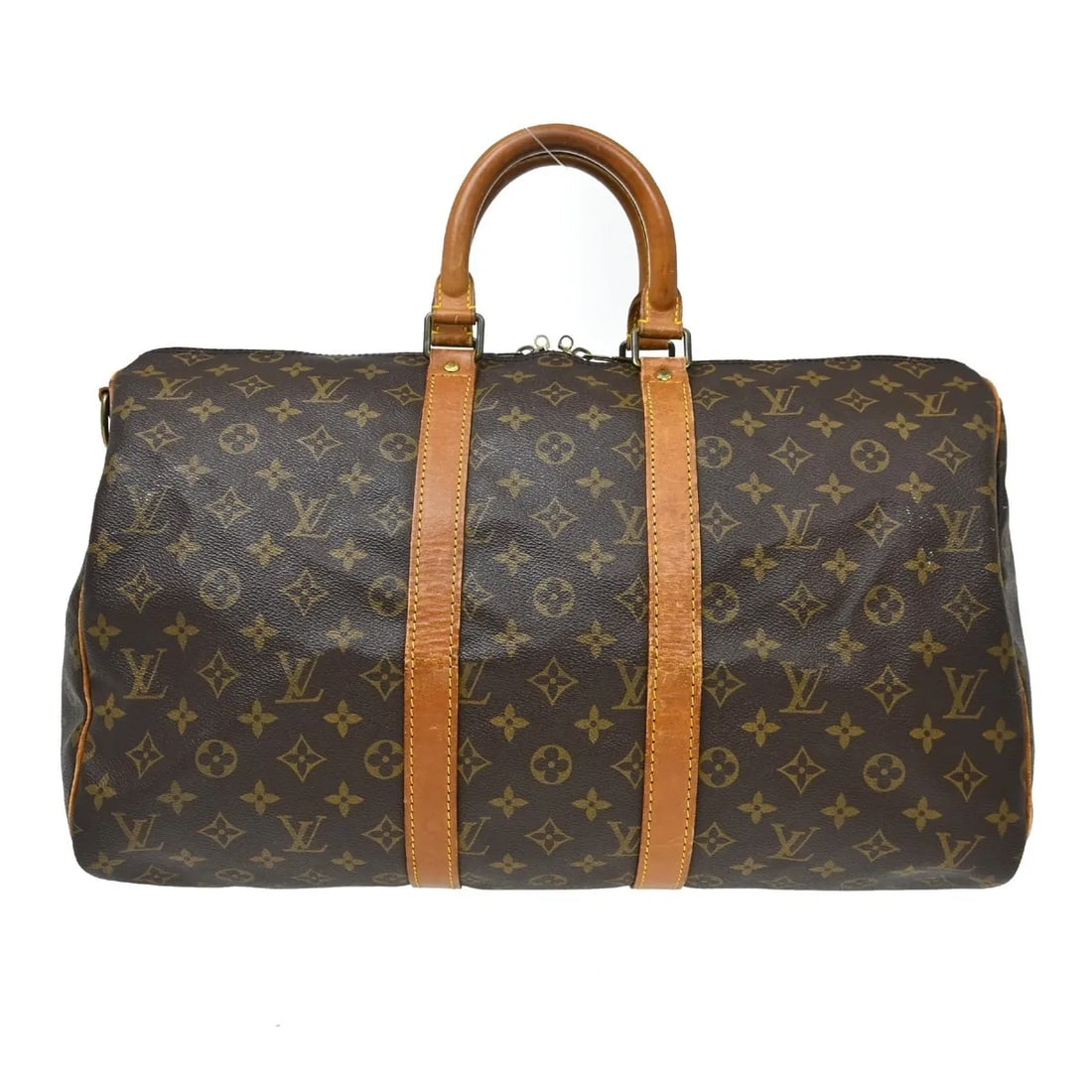 Louis Vuitton Keepall Bandouliere Monogram Canvas Travel Bag: Louis Vuitton Keepall Bandouliere Monogram Canvas Travel Bag Louis Vuitton Keepall Bandouliere in brown monogram canvas. This unisex travel bag is in fair condition with visible wear throughout, inclu