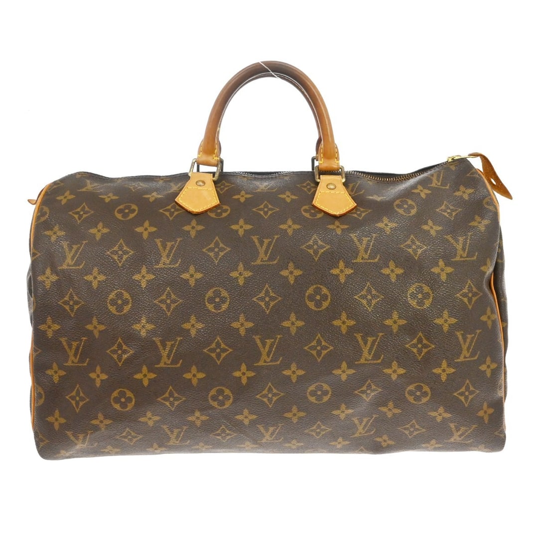 Louis Vuitton Speedy 40 Monogram Canvas Brown Duffle Bag M41522: Louis Vuitton Speedy 40 Monogram Canvas Brown Duffle Bag M41522 Vintage Louis Vuitton Speedy 40 duffle handbag in brown Monogram canvas with leather trim and double handles. This zip-top handbag featu