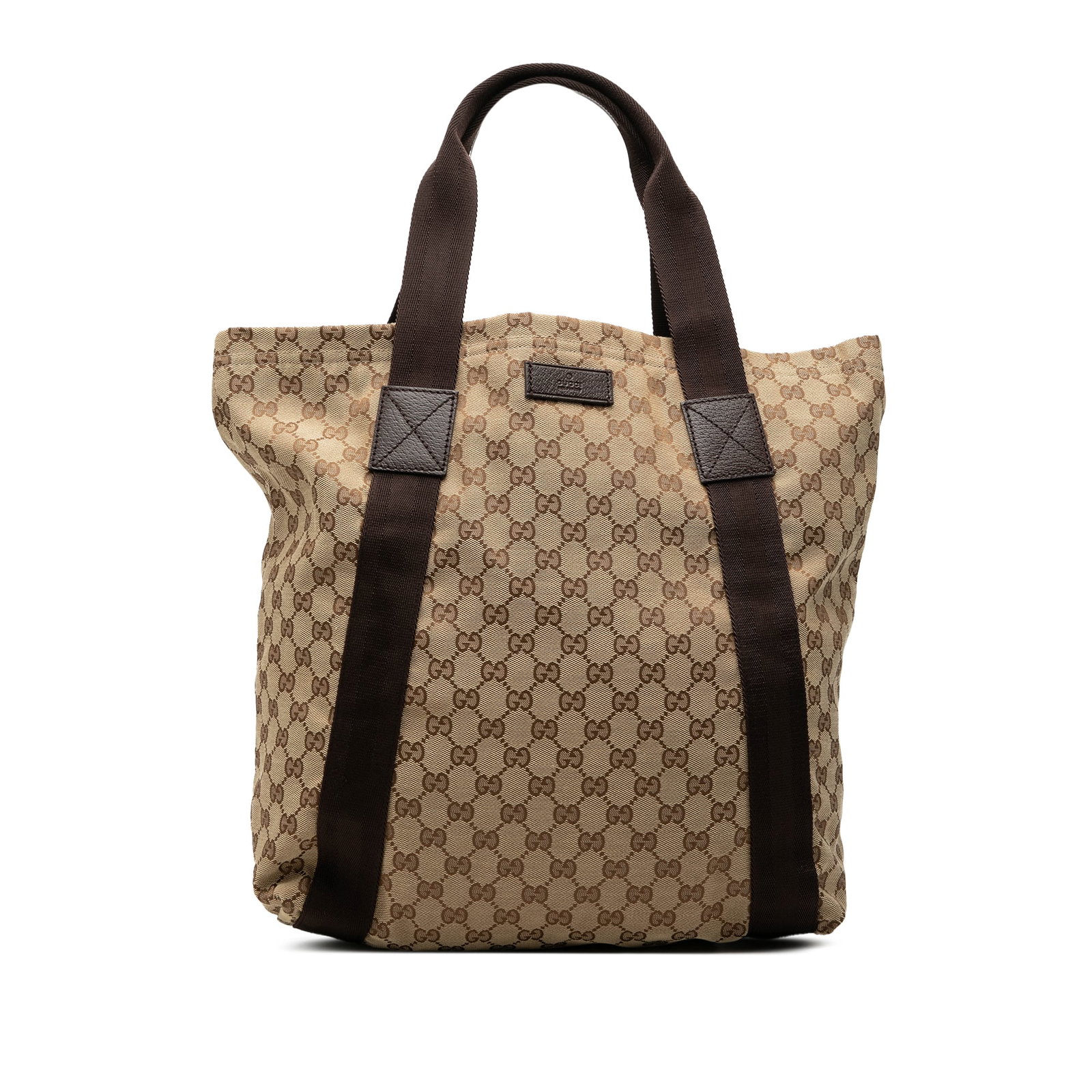 Gucci Beige Canvas Tote Bag with Leather Trim: Gucci Beige Canvas Tote Bag with Leather Trim This Gucci GG Canvas Tote features a beige canvas body with leather trim, flat canvas straps, an open top, and interior slip pockets. The bag is crafted i
