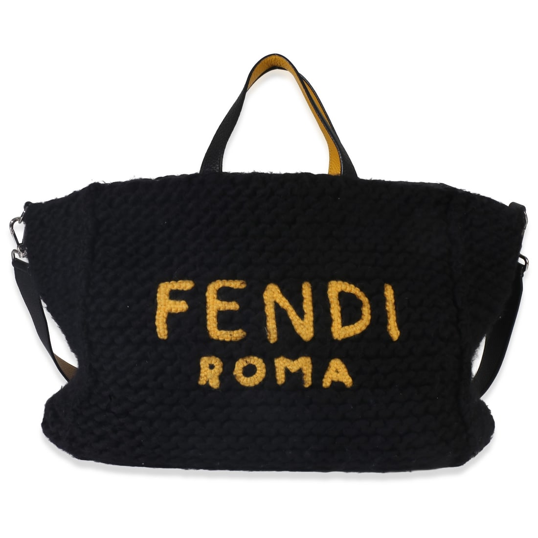 Fendi Wool Logo Tote Black Fabric Handbag (1 of 8)