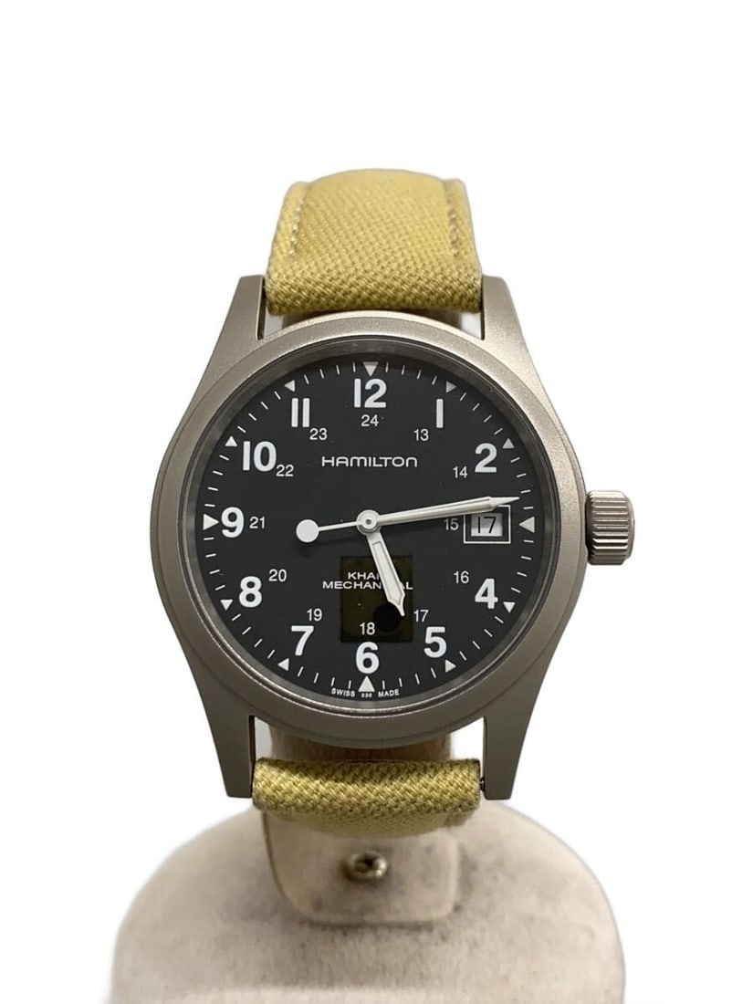 Hamilton Khaki Field Mechanical Black Dial Extra Strap Mens Watch: Hamilton Khaki Field Mechanical Black Dial Extra Strap Mens Watch This Hamilton Khaki Field Mechanical H694390/H600694100 men's wristwatch features a black case and dial. The watch shows slight signs 