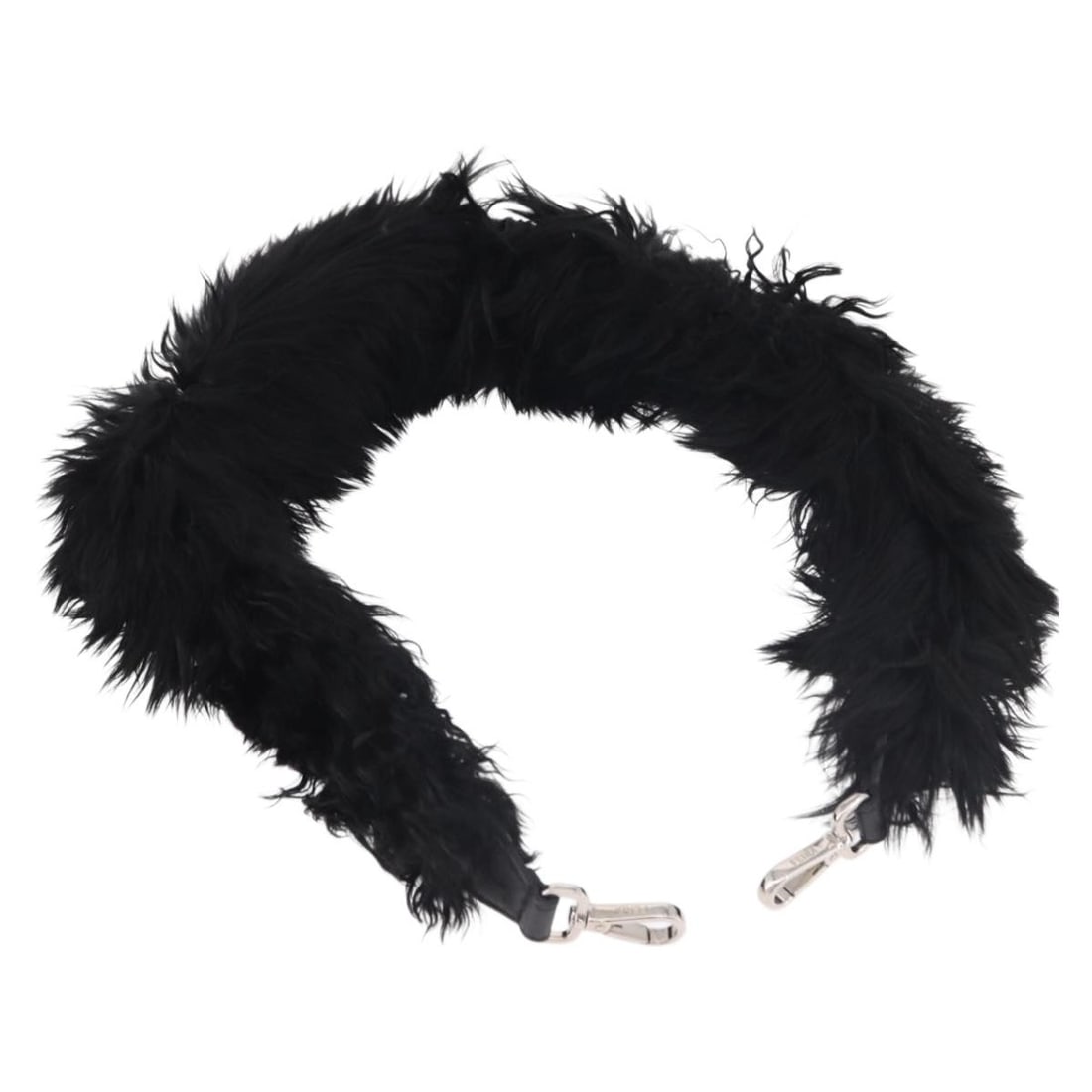 Fendi Black Fur Shoulder Strap Silver Tone Italy: Fendi Black Fur Shoulder Strap Silver Tone Italy Black and silver Fendi shoulder strap made of fur, measuring approximately 4 cm wide (about 1.6 inches). Made in Italy, this item is offered in AB very