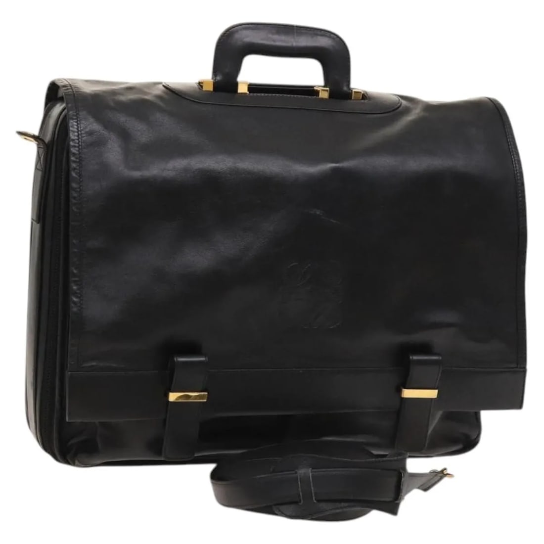 Black Loewe Anagram Business Leather Unisex Bag from Spain: Black Loewe Anagram Business Leather Unisex Bag from Spain The Loewe Anagram Business bag is a sophisticated unisex accessory crafted from black leather. It features a spacious interior and is designe