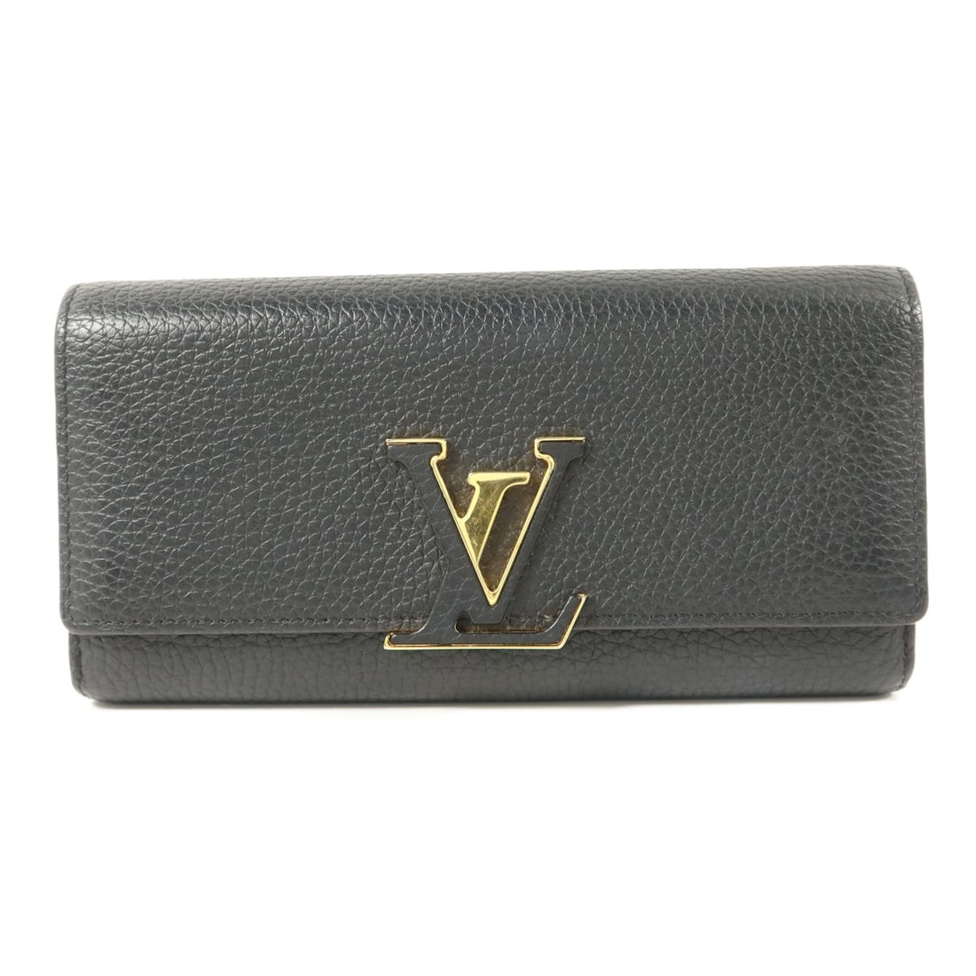 Louis Vuitton Capucines M61248 bifold wallet black Taurillon leather: Louis Vuitton Capucines M61248 bifold wallet black Taurillon leather Louis Vuitton Capucines Wallet model M61248 in black Taurillon Clemence leather and calfskin (cowhide). This bifold purse is design