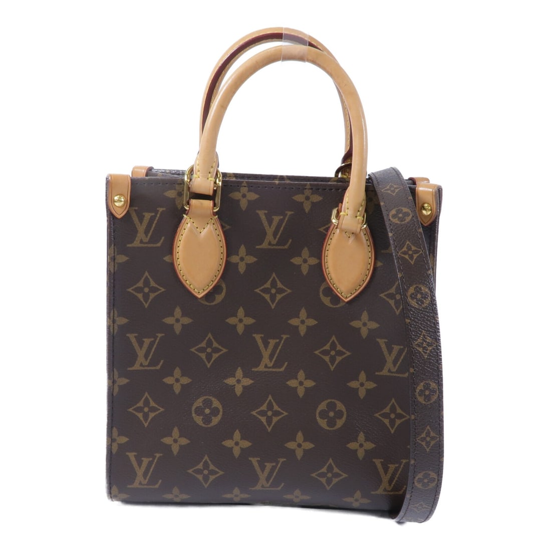 Louis Vuitton Sac Plat BB Monogram 2 Way Handbag M45847: Louis Vuitton Sac Plat BB Monogram 2 Way Handbag M45847 A Louis Vuitton Sac Plat BB 2 Way Shoulder Handbag in brown monogram PVC coated canvas. This model features a top handle and shoulder strap for 