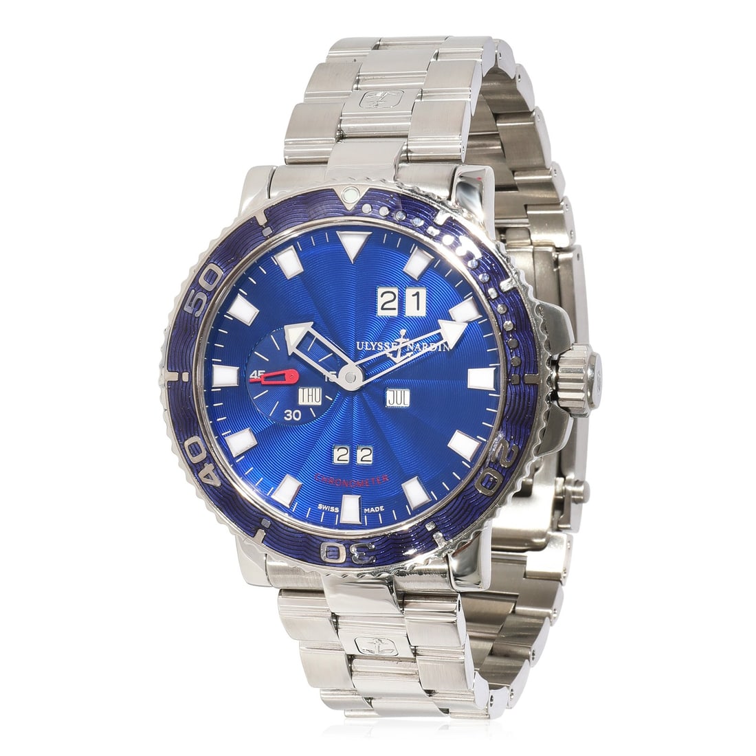 Ulysse Nardin Marine Aqua Perpetual mens stainless steel blue dial watch: Ulysse Nardin Marine Aqua Perpetual mens stainless steel blue dial watch Ulysse Nardin Marine Aqua Perpetual men's wrist watch in stainless steel with a blue dial and round case. It features a sapphir