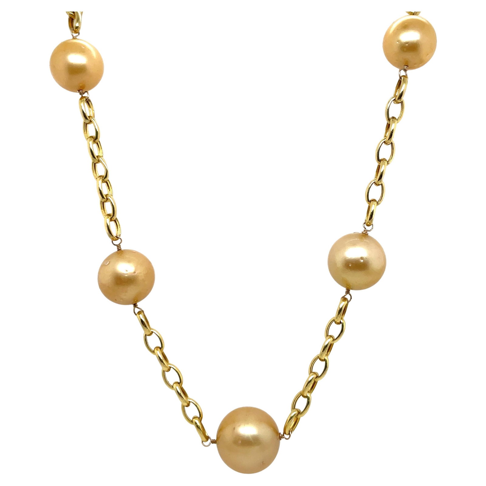 Harbor Diamonds 14K Yellow Gold Necklace with 7 Golden South Sea Pearls: Harbor Diamonds 14K Yellow Gold Necklace with 7 Golden South Sea Pearls This stunning 14 Karat Yellow Gold necklace features a luxurious design with 7 Golden South Sea Pearls, each measuring between 1