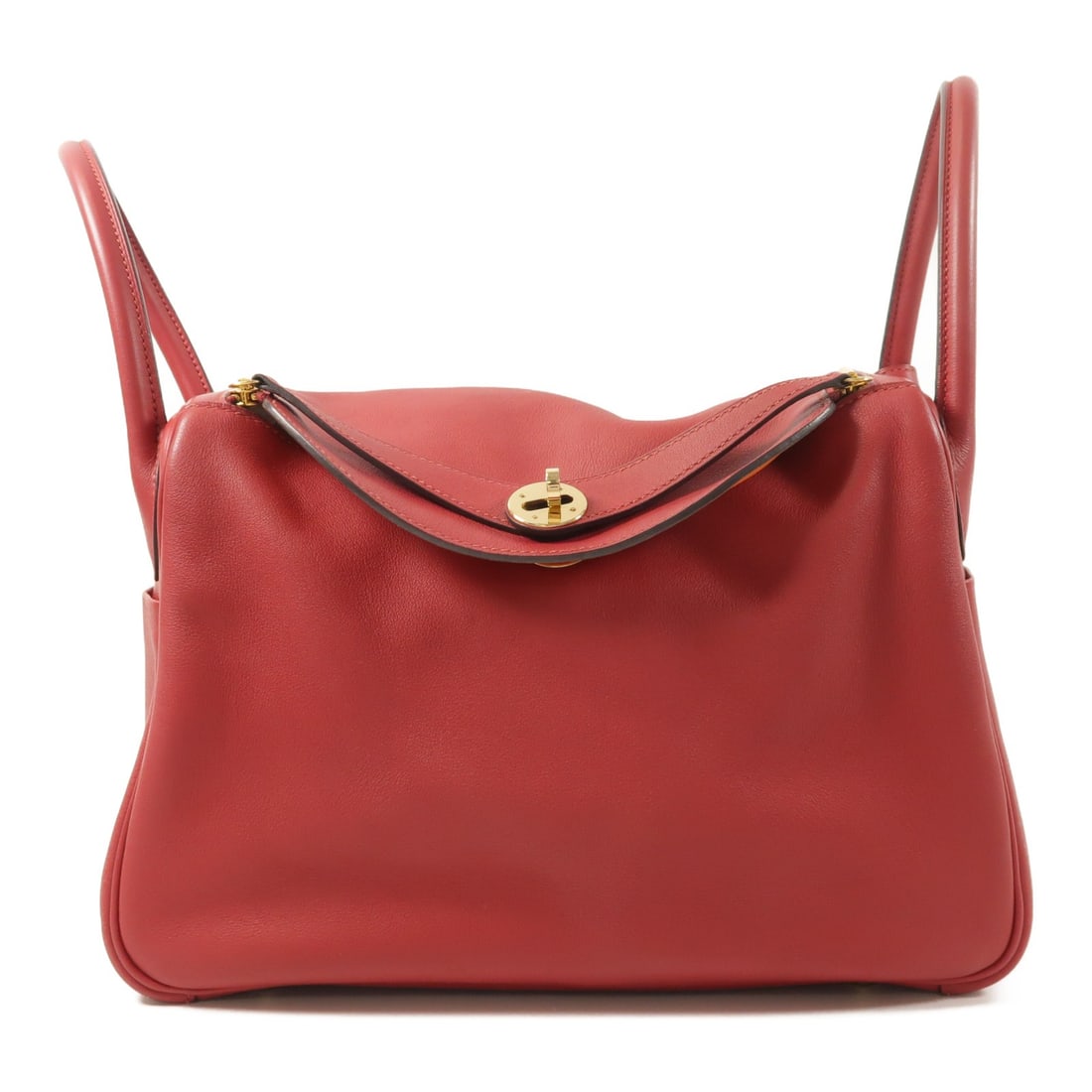 Hermes Lindy 30 Swift Leather 2 Way Shoulder Bag Rouge Grenat Orange: Hermes Lindy 30 Swift Leather 2 Way Shoulder Bag Rouge Grenat Orange Hermes Lindy 30 2-way shoulder handbag in Swift leather, presented in Rouge Grenat/Orange. It features a leather exterior, red fram