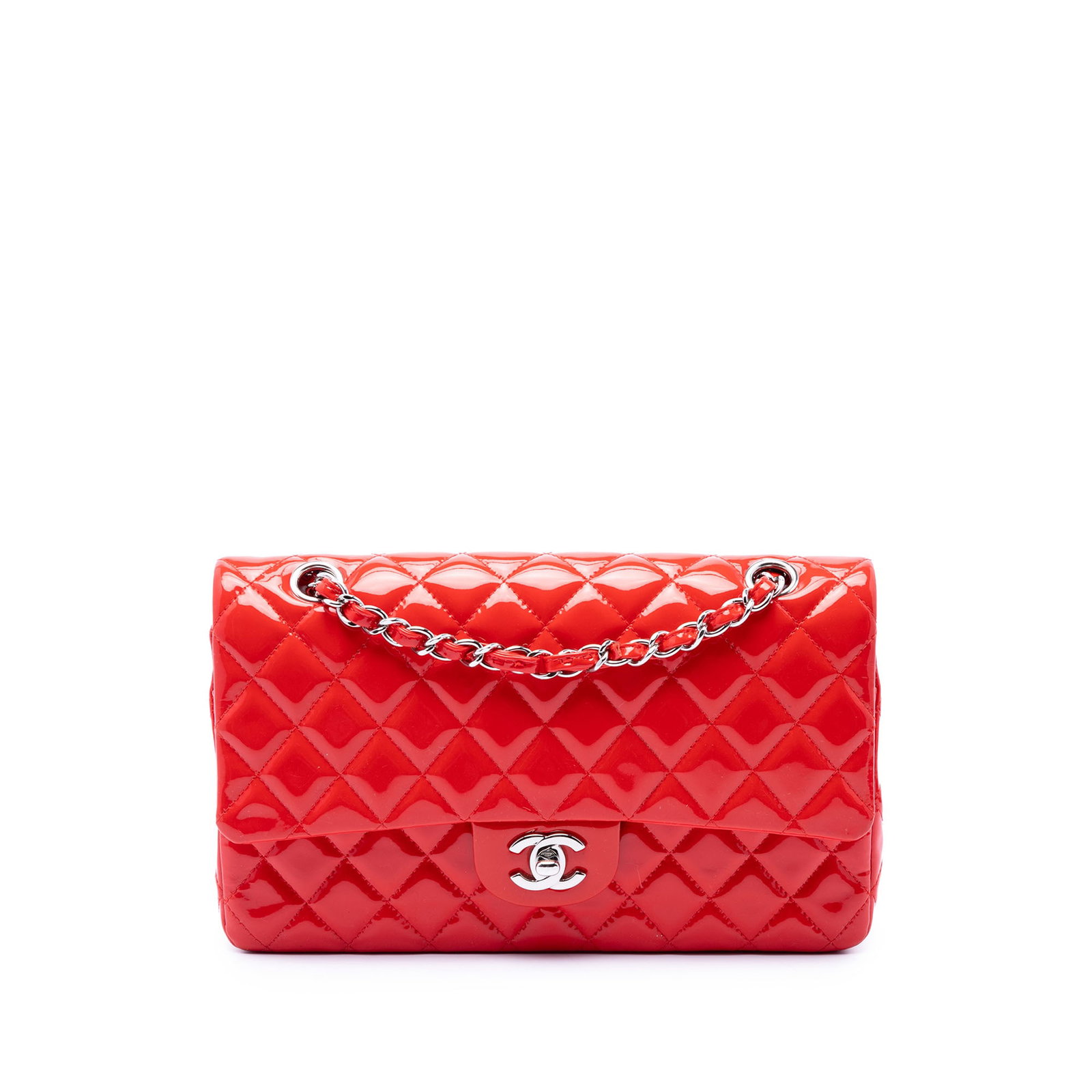 Chanel Medium Classic Double Flap Shoulder Bag Red Patent Leather (1 of 7)