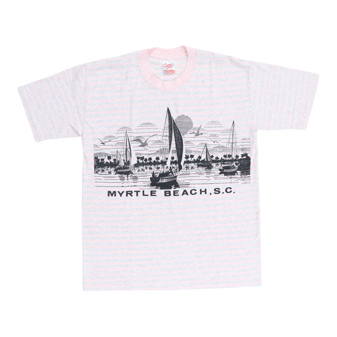 Vintage 1980s Myrtle Beach Cotton Striped Graphic Shirt White Large (1 of 5)
