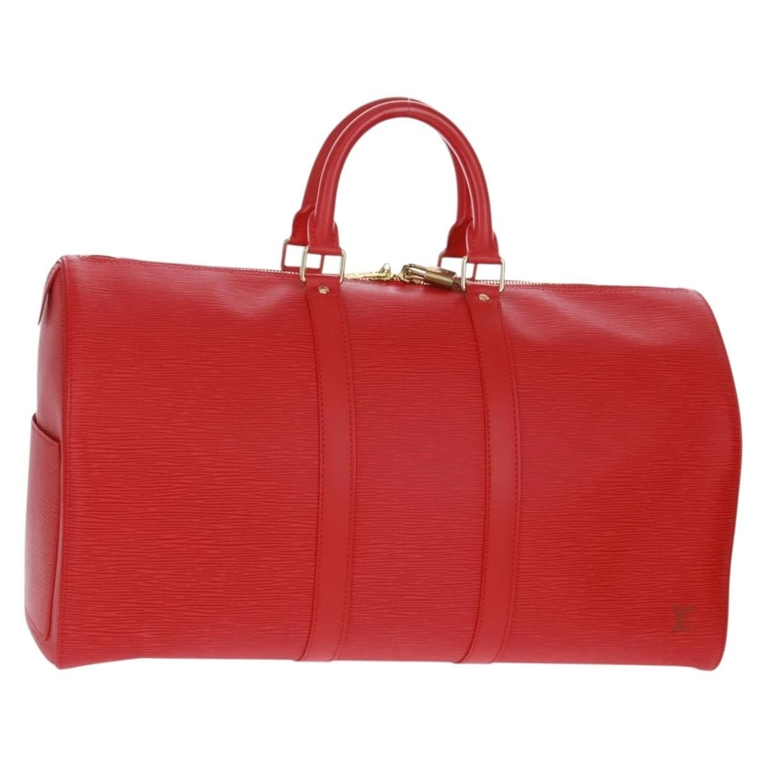 Red Epi Leather Keepall 45 Boston Bag by Louis Vuitton with Dust Bag: Red Epi Leather Keepall 45 Boston Bag by Louis Vuitton with Dust Bag This Louis Vuitton Epi Keepall 45 Boston Bag features a durable red Epi leather exterior with a structured silhouette. Designed for
