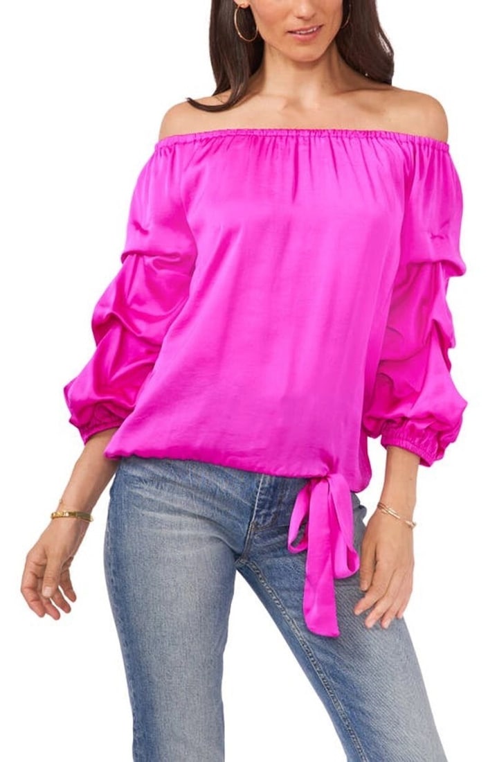Vince Camuto Pink Off The Shoulder Long Sleeve Blouse (1 of 1)