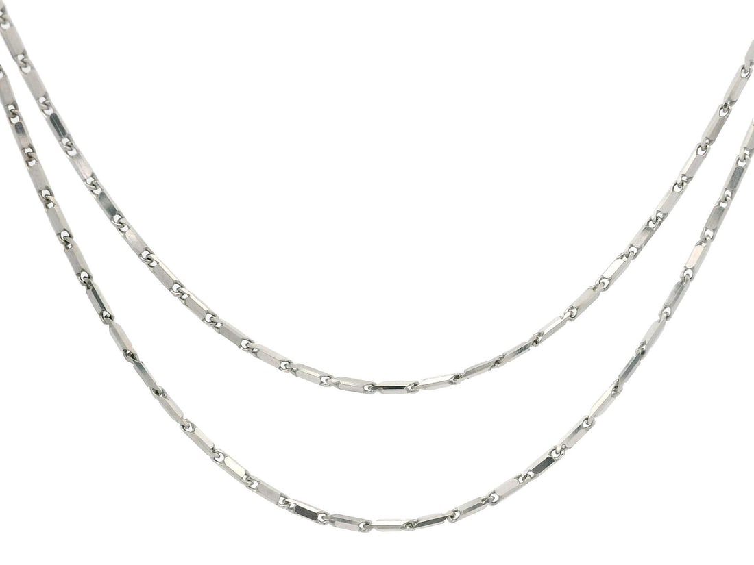 Antique Style 18k White Gold 16 Inch Faceted Link Necklace: Antique Style 18k White Gold 16 Inch Faceted Link Necklace This exquisite antique style necklace is crafted from solid 18k white gold, featuring a faceted link design that adds a touch of elegance to 