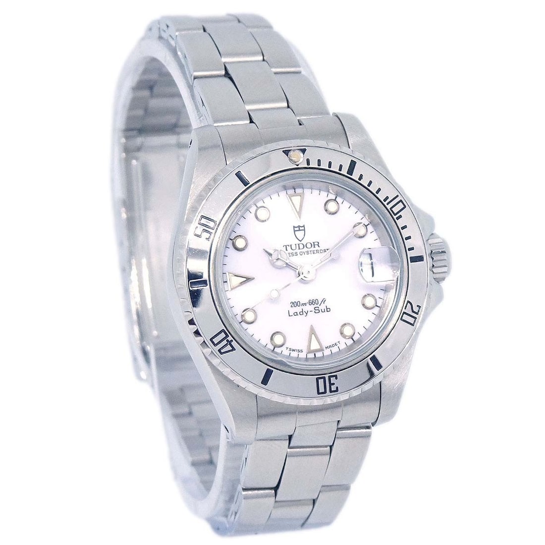 TUDOR Princess Oyster Date Ref 96090 26mm Automatic Stainless Steel Watch: TUDOR Princess Oyster Date Ref 96090 26mm Automatic Stainless Steel Watch Tudor Princess Oyster Date 26mm Ref. 96090 self-winding wristwatch for women, featuring a stainless steel case and band with a