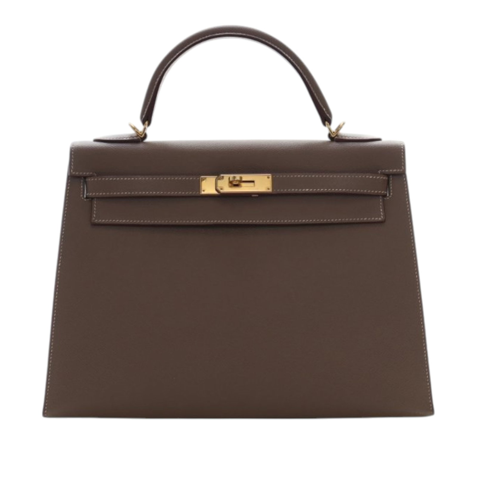 Hermes Kelly II Sellier 32 Epsom Leather Handbag: Hermes Kelly II Sellier 32 Epsom Leather Handbag Hermes Kelly II Sellier 32 bag in Epsom leather, presented in Etoupe color. It features a rolled leather top handle, a detachable flat leather shoulder