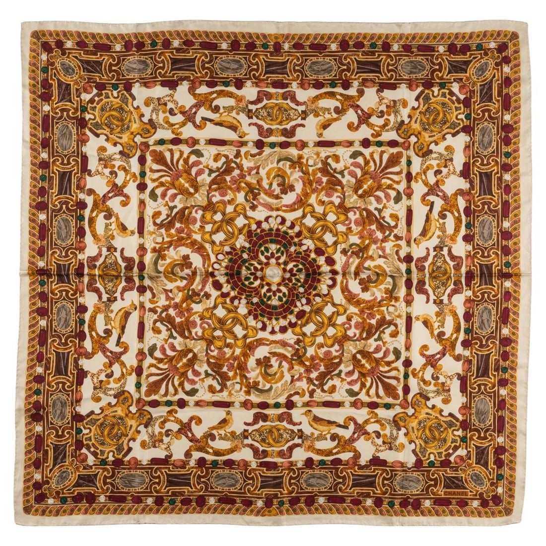 Chanel Bijoux Vintage Silk Scarf in Cream 38 in (1 of 5)