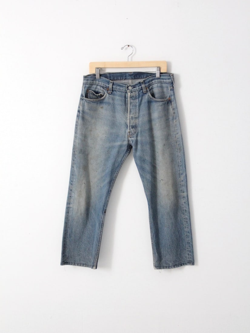 Unique Vintage Levis 501 Cropped Jeans 34 x 24 Custom Style (1 of 7)