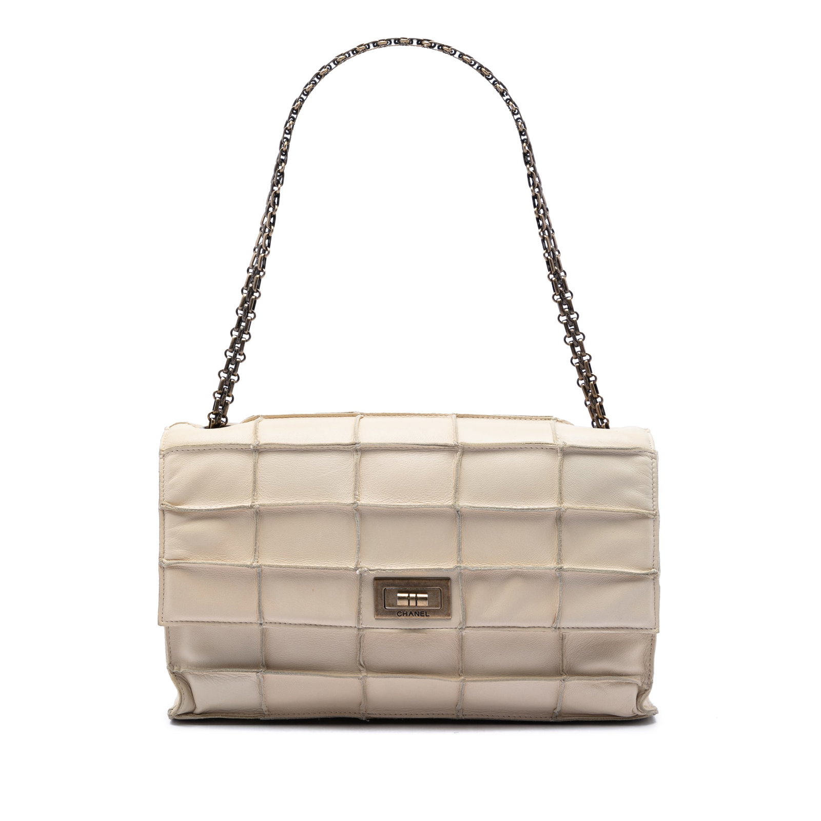 Chanel Reissue 2.55 Patchwork Lambskin Shoulder Bag Brown: Chanel Reissue 2.55 Patchwork Lambskin Shoulder Bag Brown This Chanel shoulder bag is crafted with a patchwork lambskin leather body in brown. It features a chain strap, a front flap with twist lock c