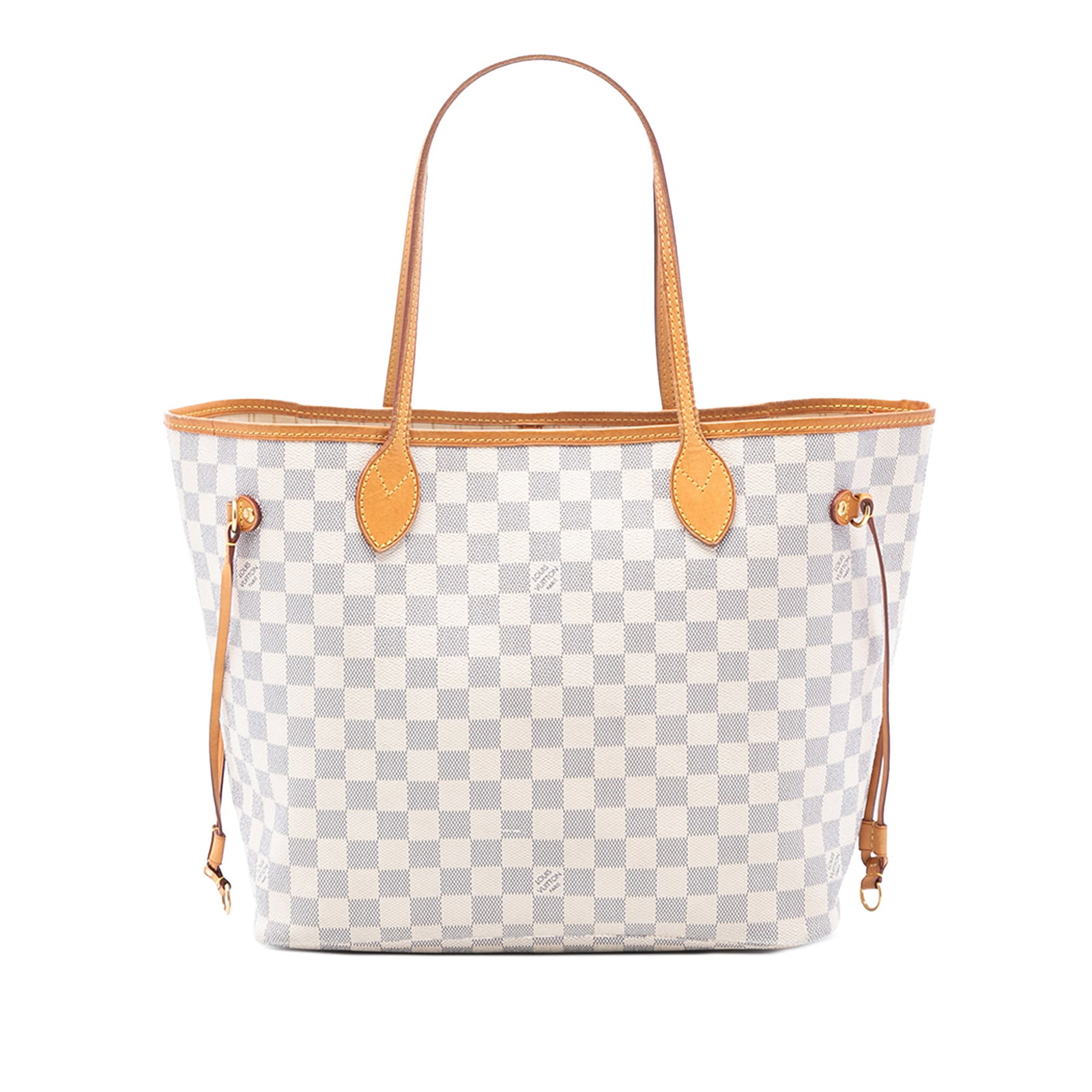 Louis Vuitton Neverfull MM Tote in Damier Azur Canvas with Vachetta Trim: Louis Vuitton Neverfull MM Tote in Damier Azur Canvas with Vachetta Trim This Louis Vuitton Damier Azur Neverfull MM features a damier azur canvas body with vachetta leather trim, flat vachetta leathe