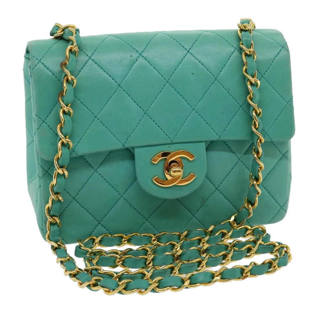Chanel Blue Lambskin Square Flap Shoulder Bag 18cm (1 of 18)