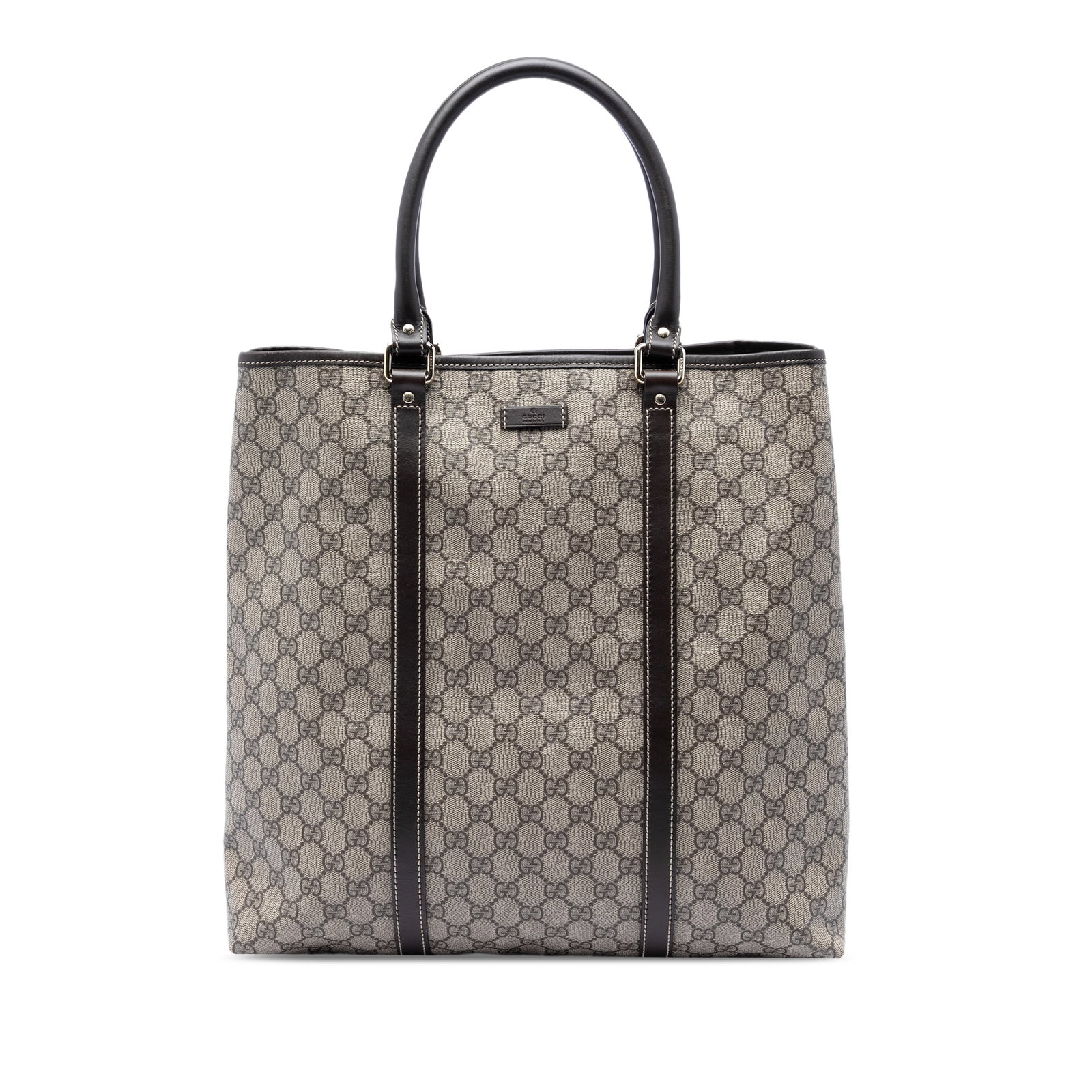 Gucci GG Supreme Vertical Tote Bag: Gucci GG Supreme Vertical Tote Bag This Gucci GG Supreme Joy Vertical Tote is crafted from coated canvas with leather trim, featuring rolled leather handles and an open top with a magnetic snap closur