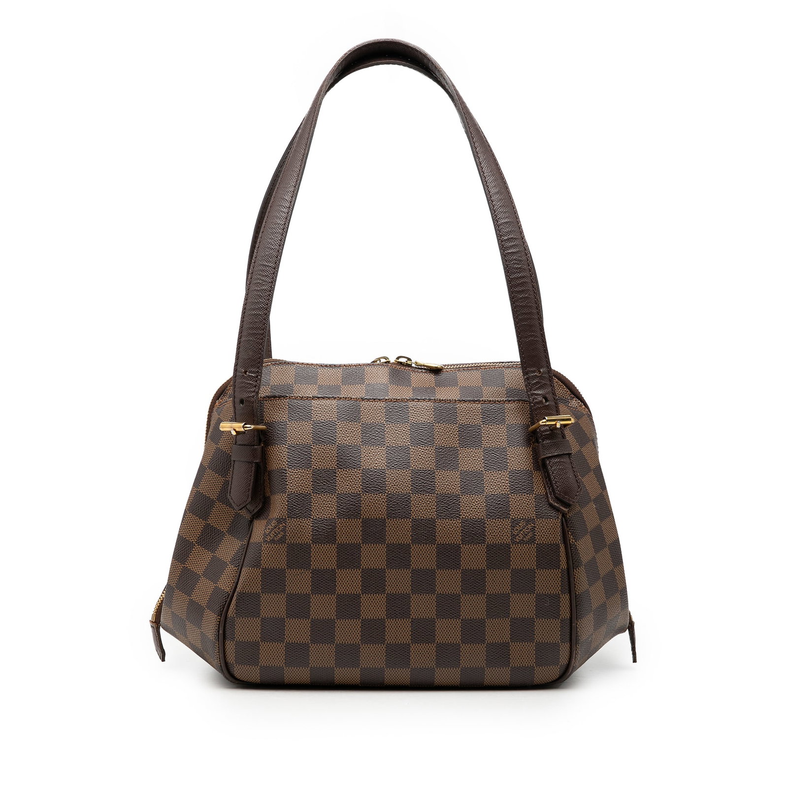 Louis Vuitton Belem MM Damier Ebene Tote Bag: Louis Vuitton Belem MM Damier Ebene Tote Bag This Louis Vuitton Damier Ebene Belem MM features a signature Damier canvas body with leather trim and flat leather straps. The bag is designed with a top 
