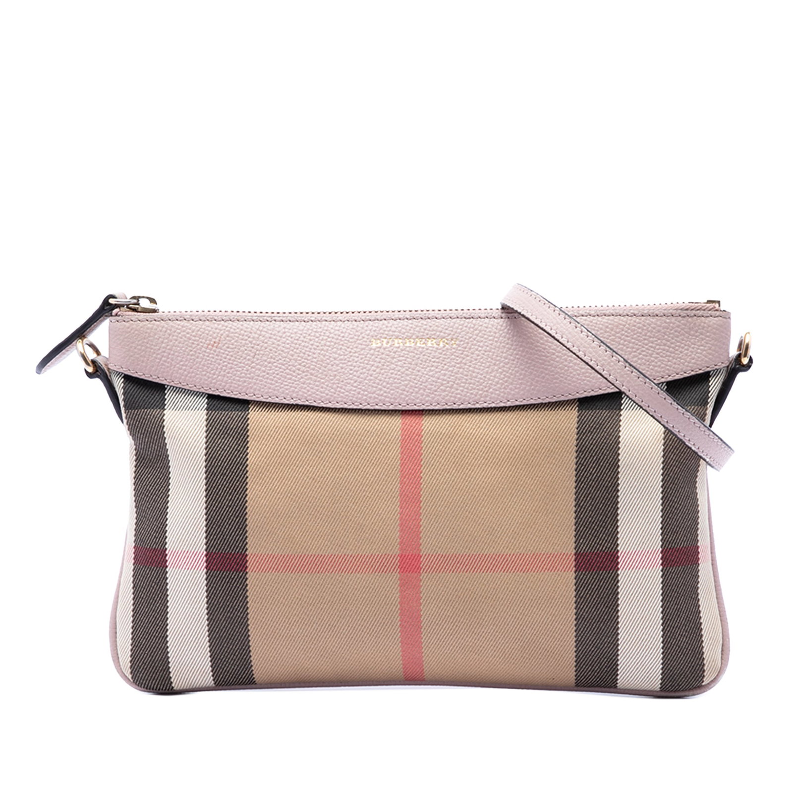 Burberry Peyton crossbody bag house check canvas leather trim: Burberry Peyton crossbody bag house check canvas leather trim This Burberry Peyton crossbody bag showcases the iconic house check canvas with leather trim. It features a detachable and adjustable flat