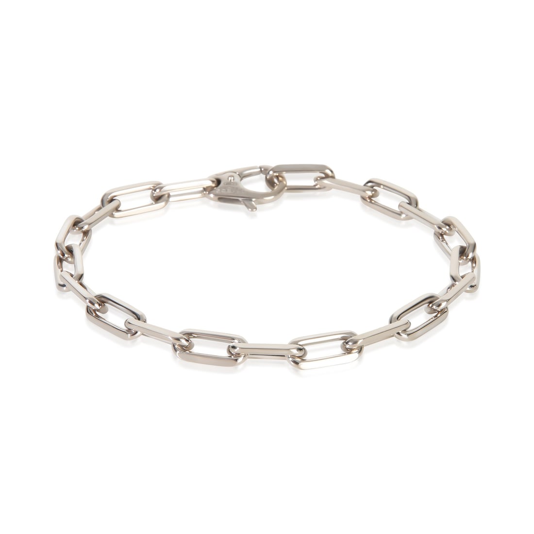 Cartier Santos 18k White Gold Unisex Bracelet 8 in: Cartier Santos 18k White Gold Unisex Bracelet 8 in Pre-owned Cartier Santos bracelet in white gold with a clean, classic design. This unisex piece includes papers, a certificate of authenticity, and t