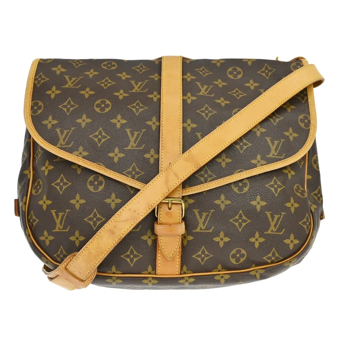 Louis Vuitton Saumur Unisex Brown Canvas Shoulder Bag: Louis Vuitton Saumur Unisex Brown Canvas Shoulder Bag Louis Vuitton Saumur bag in brown monogram canvas. This unisex piece is made in France and remains in good condition with visible wear from use. T