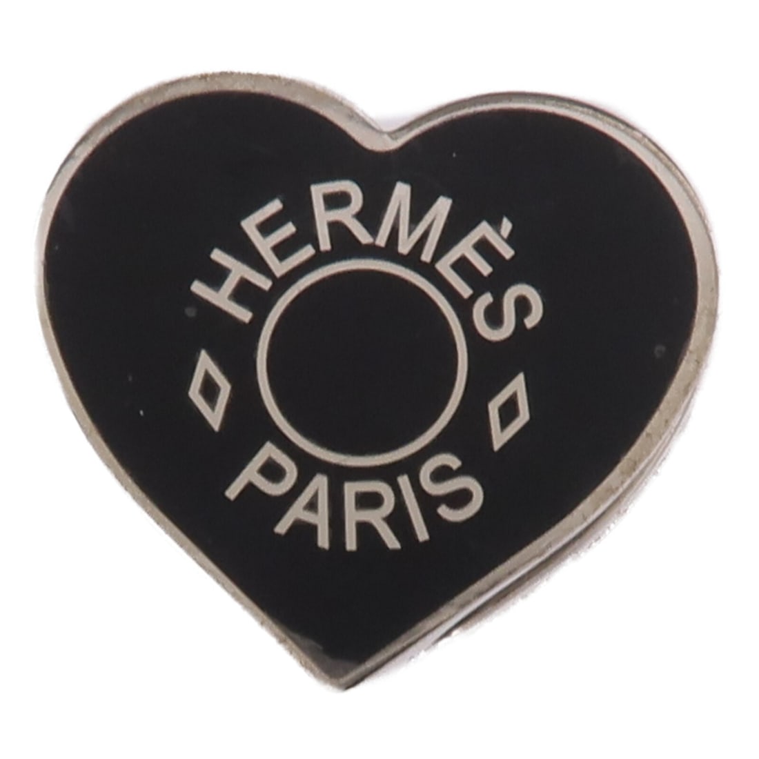 Hermes scarf ring black and silver tone metal: Hermes scarf ring black and silver tone metal A HERMES scarf ring in black and silver metal, designed for women. It is described as a regular-size accessory with a 20 mm x 20 mm size and comes with st