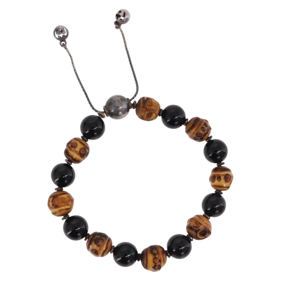 GUCCI Multicolor Silver Tone Metal Beaded Bracelet with Box Dust Bag: GUCCI Multicolor Silver Tone Metal Beaded Bracelet with Box Dust Bag Gucci bead bracelet in multicolor and silver metal, made in Italy. It comes with a dust bag and item box. The piece is described as