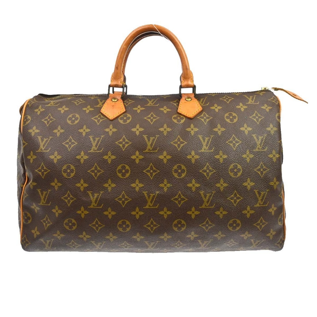 Louis Vuitton Speedy 40 Monogram Canvas Brown Duffle Bag M41522: Louis Vuitton Speedy 40 Monogram Canvas Brown Duffle Bag M41522 Vintage Louis Vuitton Speedy 40 handbag in brown Monogram canvas with leather trim and double handles. This duffle-style bag features a 