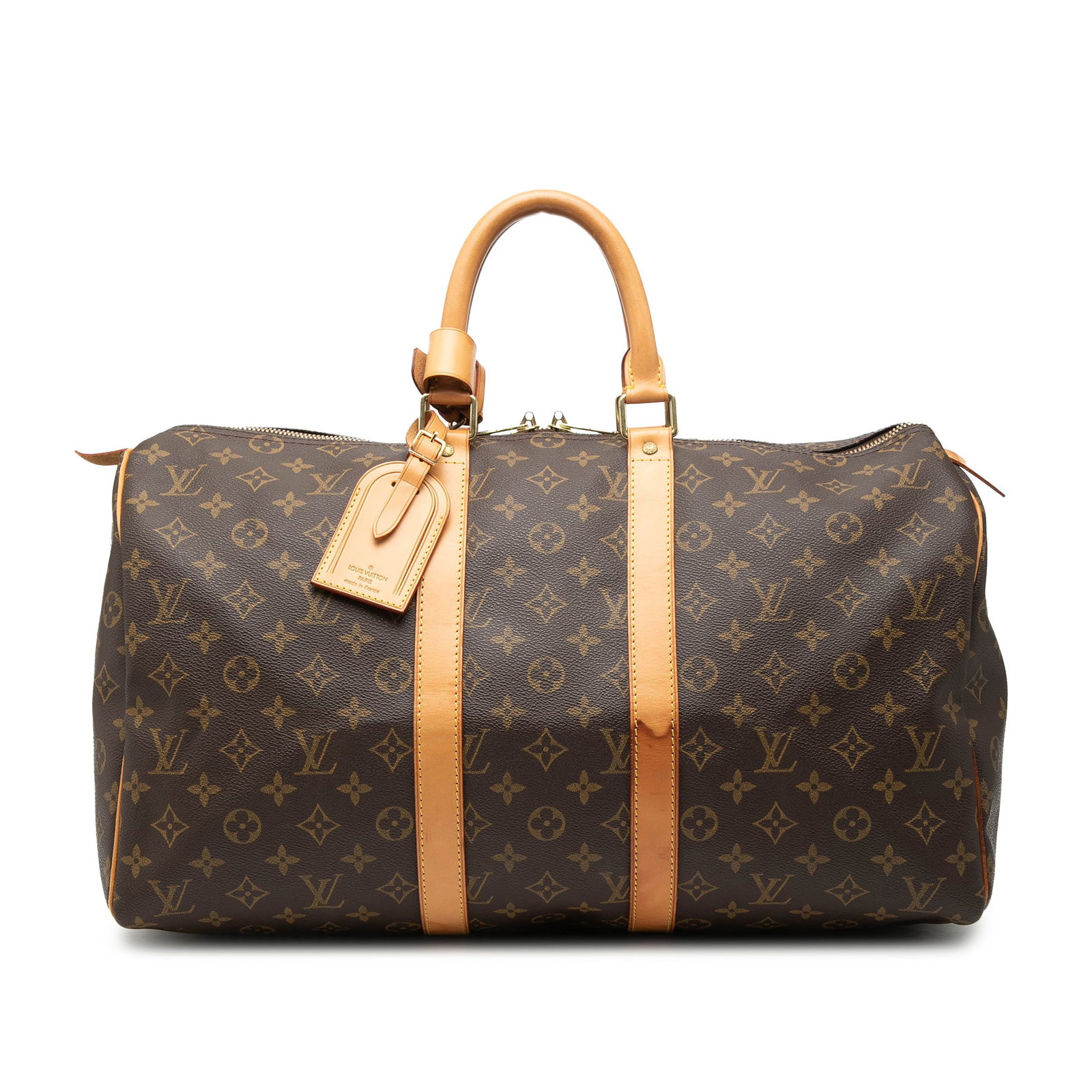 Louis Vuitton Keepall 45 Monogram Canvas Travel Bag: Louis Vuitton Keepall 45 Monogram Canvas Travel Bag Louis Vuitton Monogram Keepall 45 bag featuring a monogram canvas body with vachetta leather trim, rolled vachetta leather handles, and a top zip cl