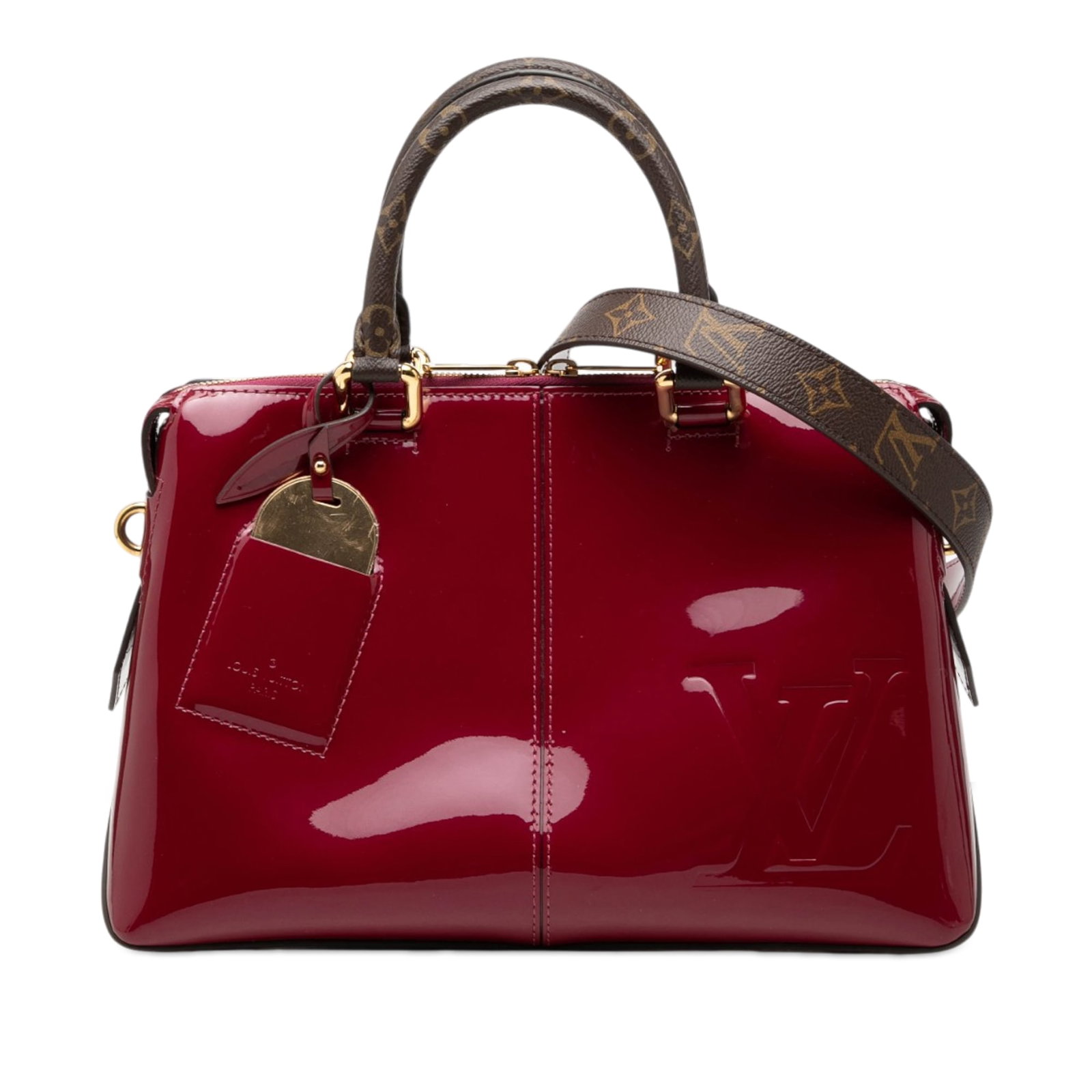 Louis Vuitton Vernis Miroir Purple Leather Tote Bag: Louis Vuitton Vernis Miroir Purple Leather Tote Bag Louis Vuitton Vernis Miroir Tote in purple leather with rolled monogram canvas handles, a detachable flat strap, top zip closure, and interior slip 
