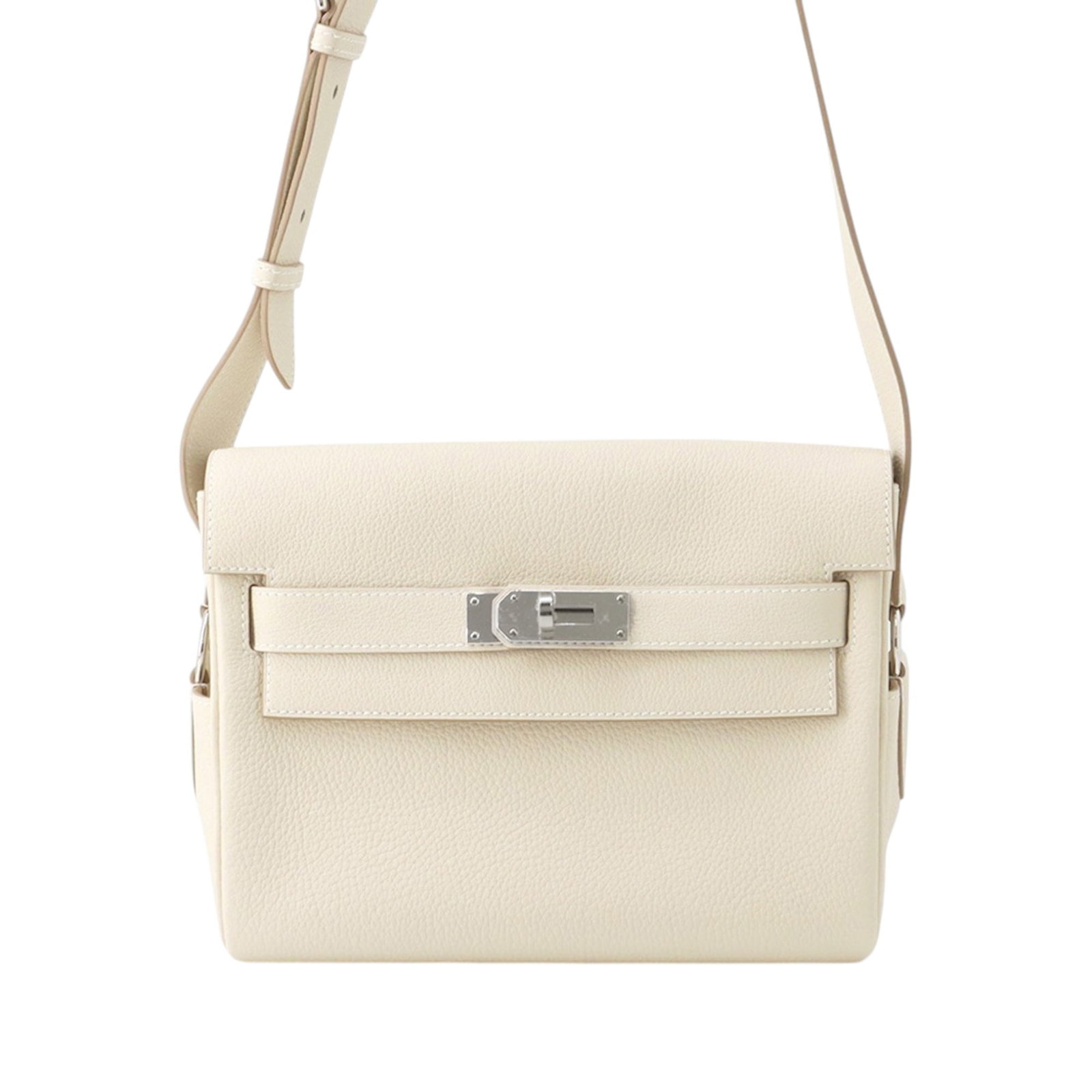 Hermes Kelly Messenger PM Togo Leather Shoulder Bag: Hermes Kelly Messenger PM Togo Leather Shoulder Bag Hermes Kelly Messenger PM crafted in Craie Togo leather with a structured silhouette and classic flap front secured by a turn-lock closure. The bag 